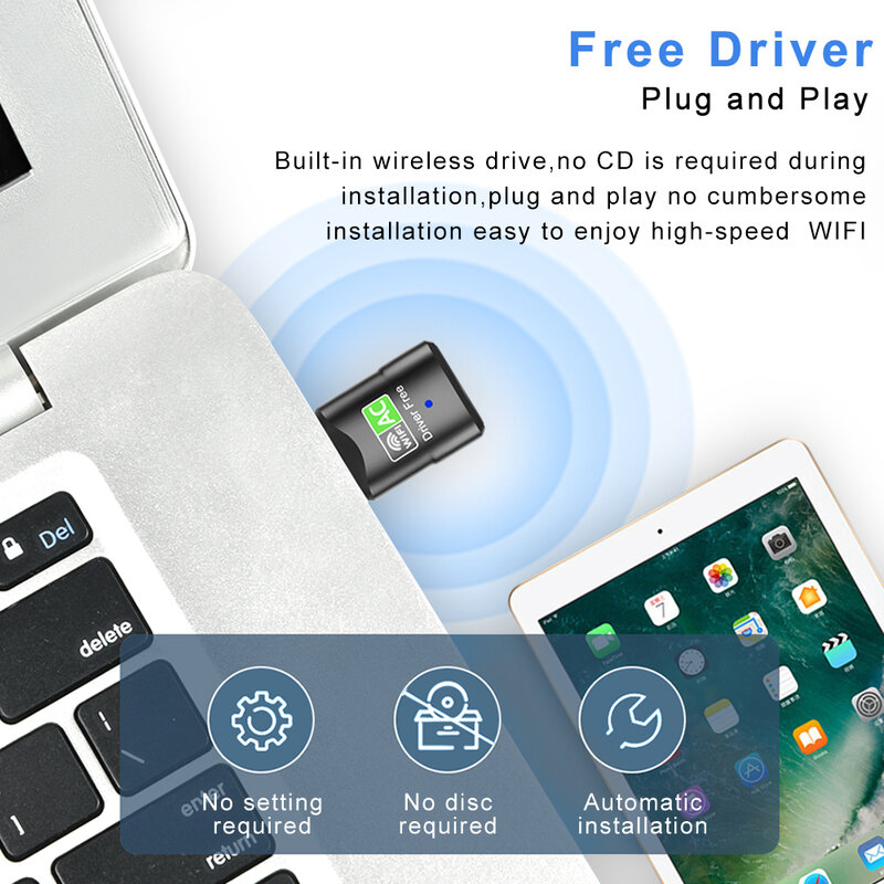 Zexmte-Sem fio Mini Dongle WiFi, 600Mbps, USB FreeDriver, Dual Band, 2.4 Ghz, 5Ghz, receptor para PC, Laptop, Desktop