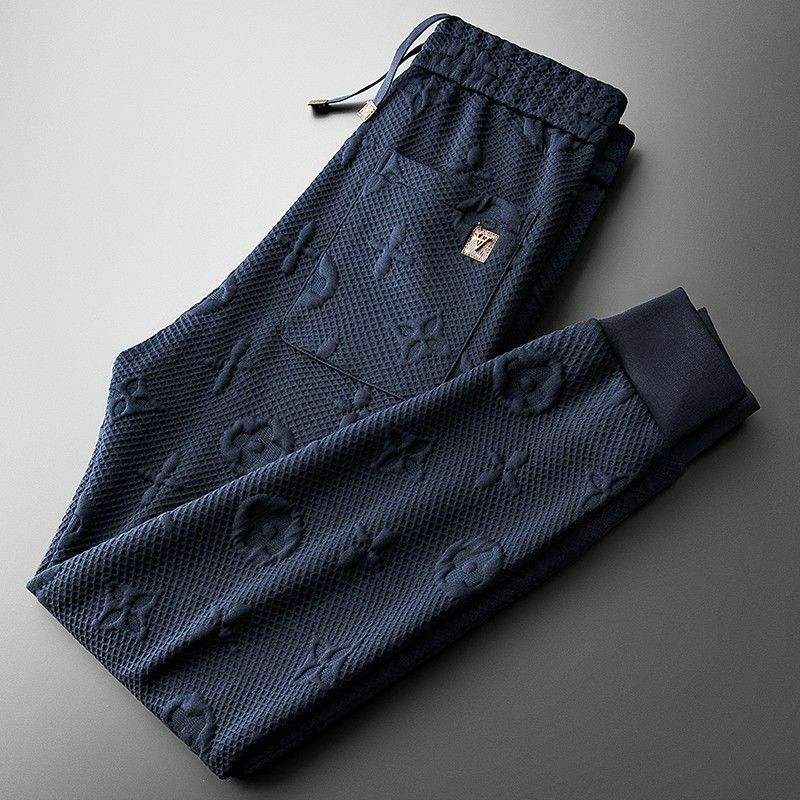 Осенние высококачественные Роскошные 3D жаккардовые модные трендовые мужские облегающие спортивные закрывающие вафельные защитные брюки, повседневные брюки