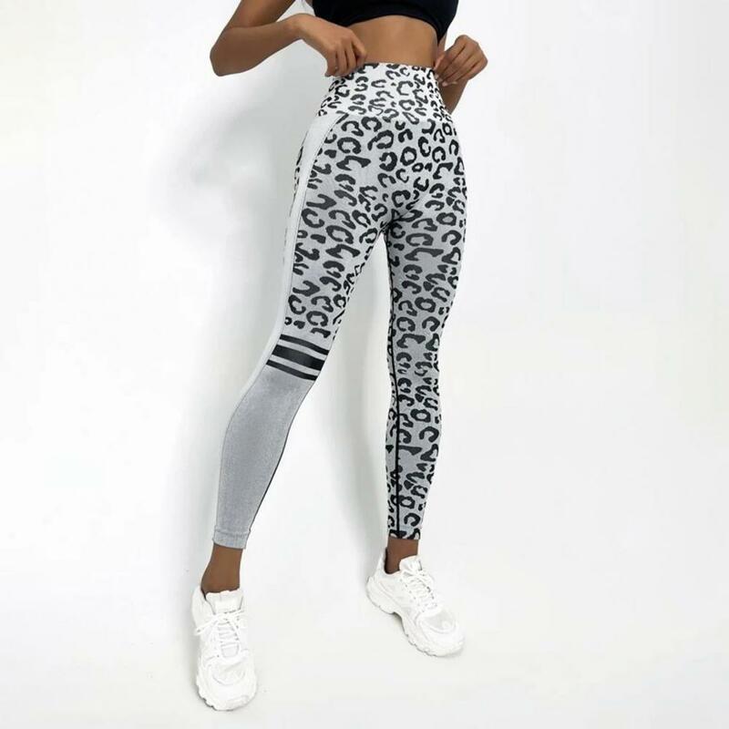 Calças de ioga cintura alta com estampa leopardo para mulheres, calças esportivas, controle abdominal, elevação fina, macia