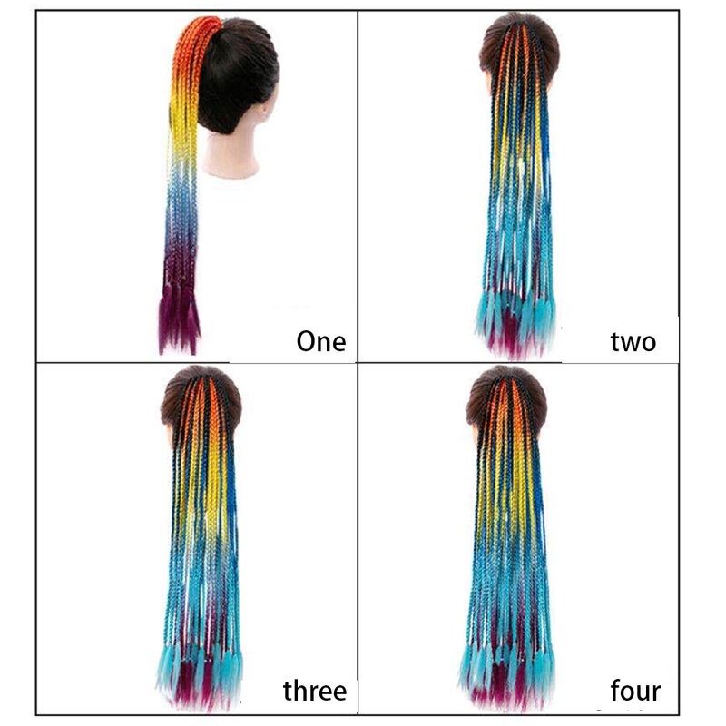 HAIRSTAR ekstensi rambut ekor kuda kepang berwarna sintetis, ekstensi rambut ikat karet elastis 60CM untuk anak perempuan