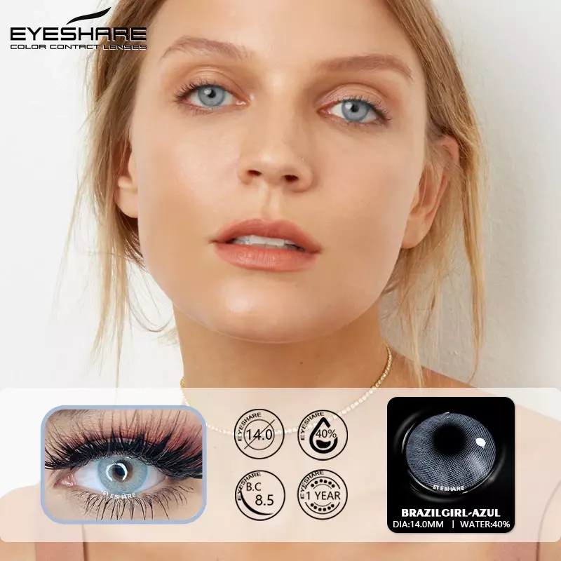 Цветные контактные линзы EYESHARE для глаз, линзы для девушек разных цветов, линзы для контактных линз, синие, зеленые, разноцветные контактные линзы для красоты, макияжа, 2 шт.