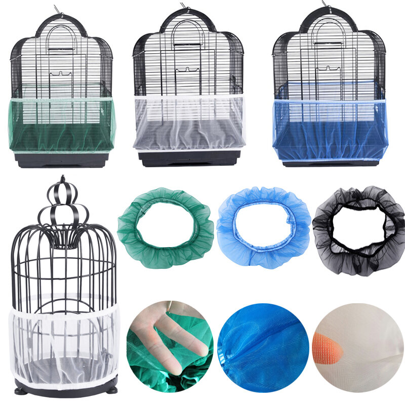 Nylon Mesh Bird Cage Cover, Seed Catcher, Skirt Net, fácil limpeza, guarda papagaio, acessórios de gaiola de pássaro