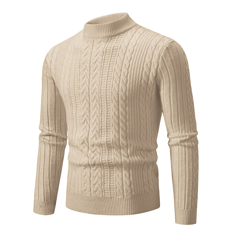 Suéter jacquard monocromático com o pescoço masculino, pulôver fino quente, grosso e de alta qualidade, 4 estilos, inverno, 2023