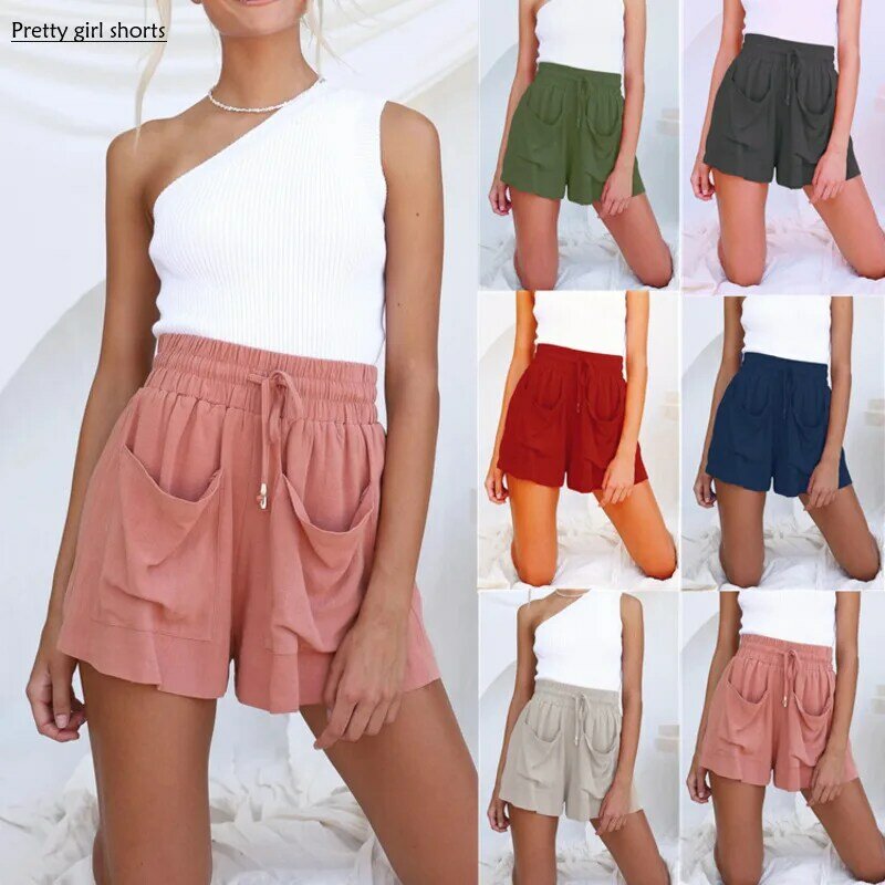 Women 2024 Comfortable Women's Summer Casual Cotton Drawstring High Waist Loose Wide Leg Shorts Woman Clothing Short Woman
