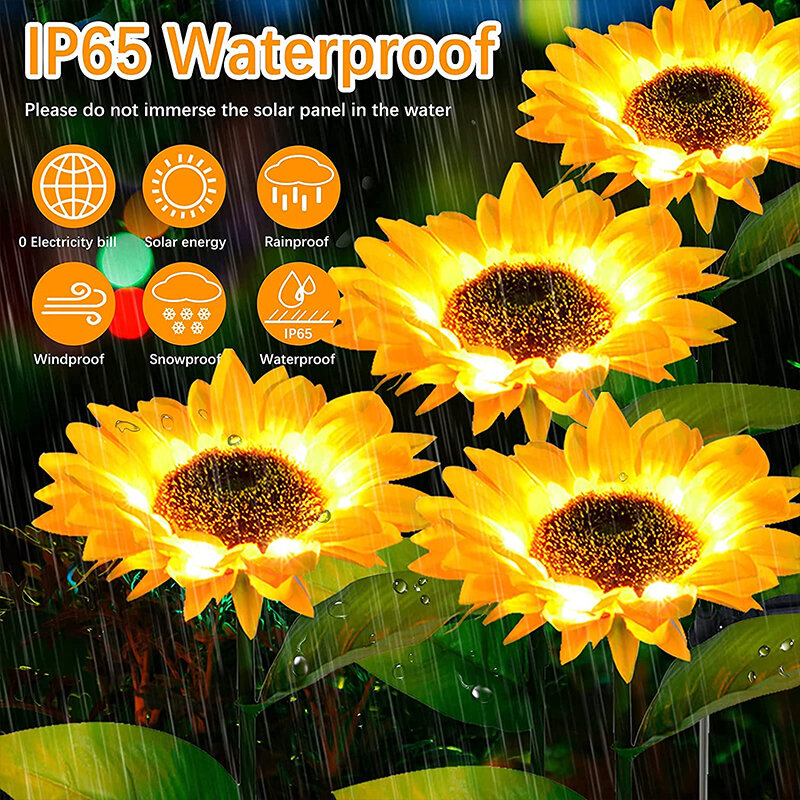 Solar Sunflowers Solar Garden Lights IP65 Waterproof Solar Flowers Solar Pathway Light for Outside Patio Yard Lawn Decor