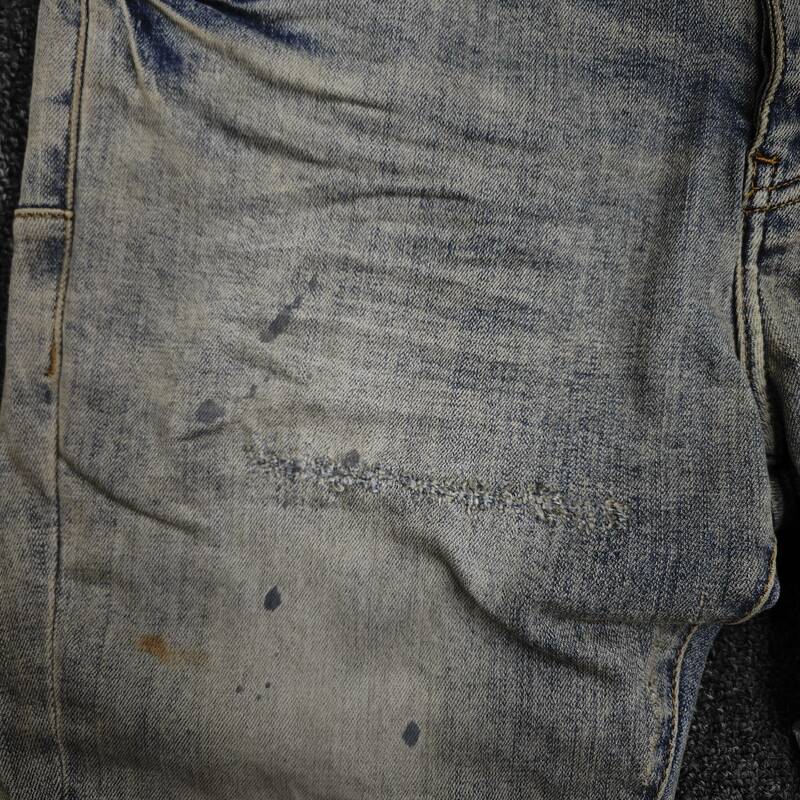 Pantalones vaqueros morados para hombre, Jeans ajustados de tiro bajo con degradado de lejía, ropa de marca
