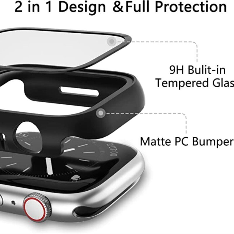 Dla Apple Watch Case 44mm 40mm 38mm 42mm 41mm 45mm plastikowy bumper ochraniacz ekranu szkło hartowane + okładka iWatch seria 8 7 6 5 4 3 se