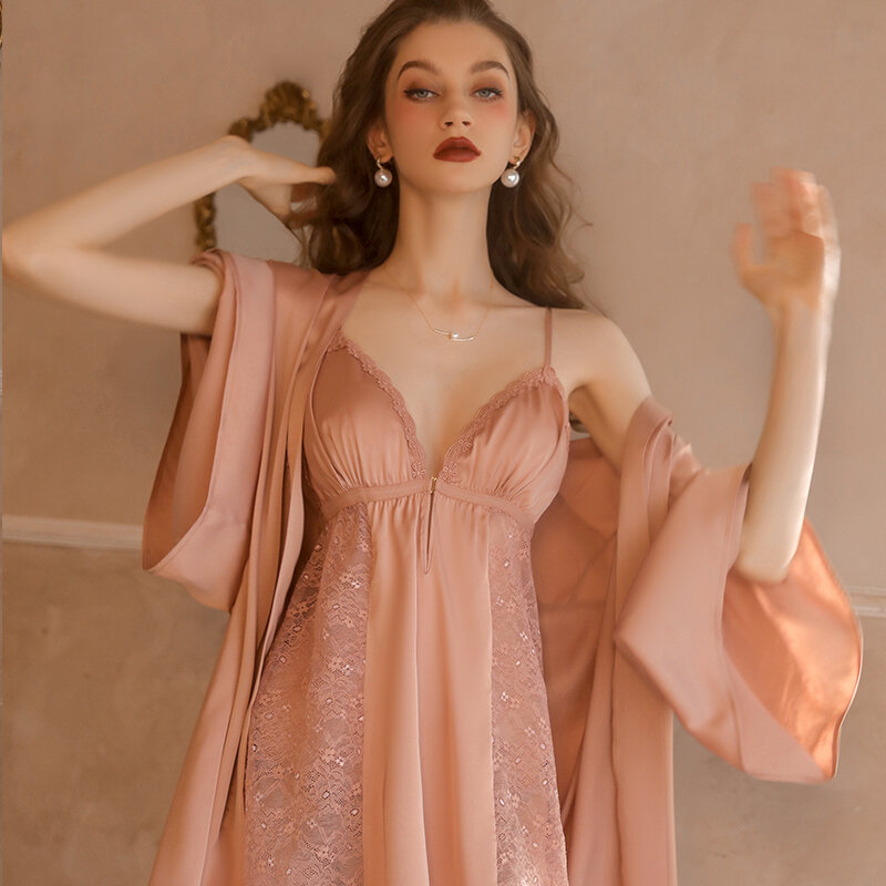 Женская пижама, пикантная ночная рубашка, ночная сорочка, кружевная атласная ночная рубашка в стиле пэчворк с нагрудной подушечкой, ночная рубашка на бретельках, длинное платье