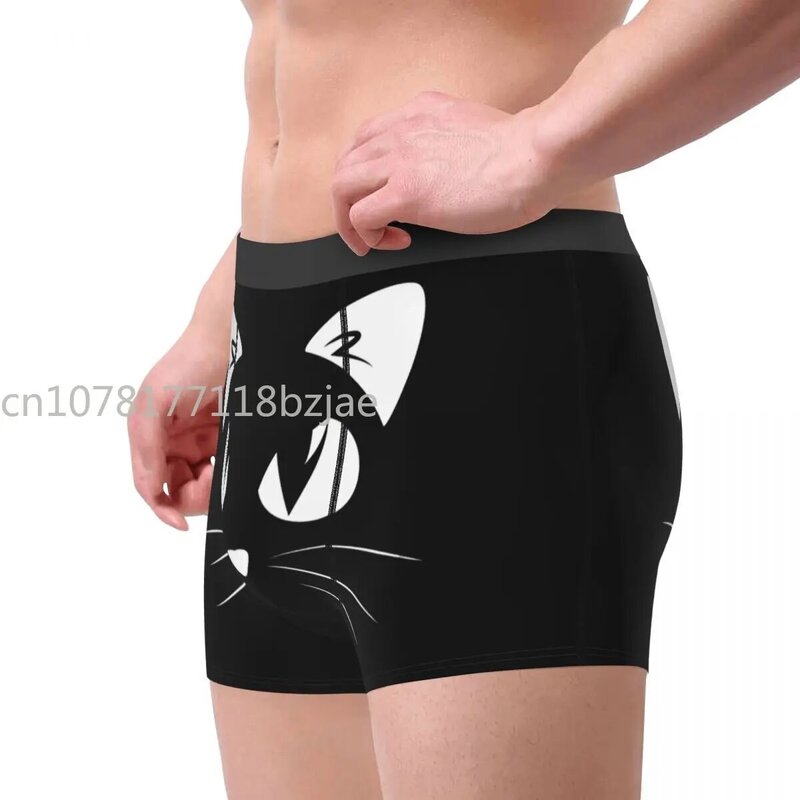 Black Cat Face Boxer Briefs para Homens, Animais Arte Cuecas, Calcinha Respirável, Roupa Interior Sexy, Shorts