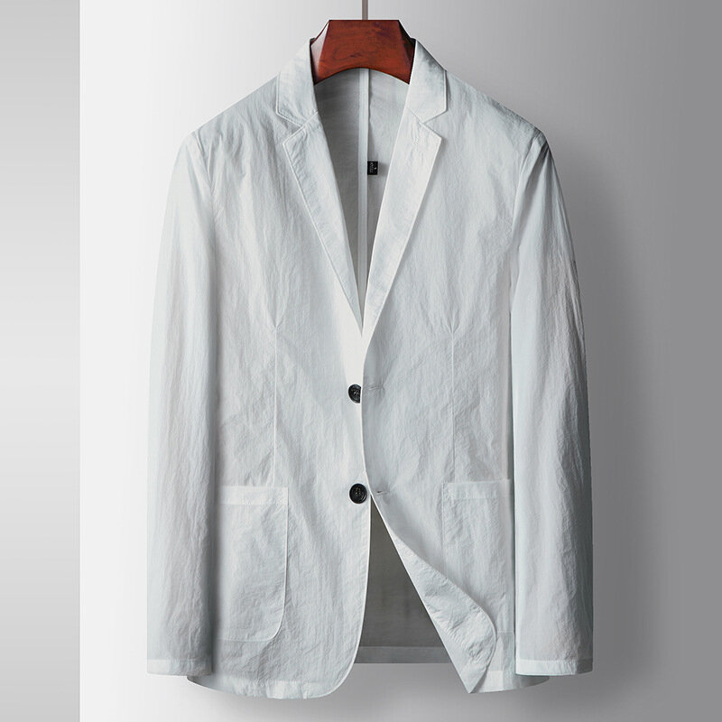 남성용 캐주얼 싱글 브레스트 블레이저, 얇은 순수 색상, 가벼운 럭셔리 세트 칼라 재킷, 자외선 차단, 2024 용수철 여름