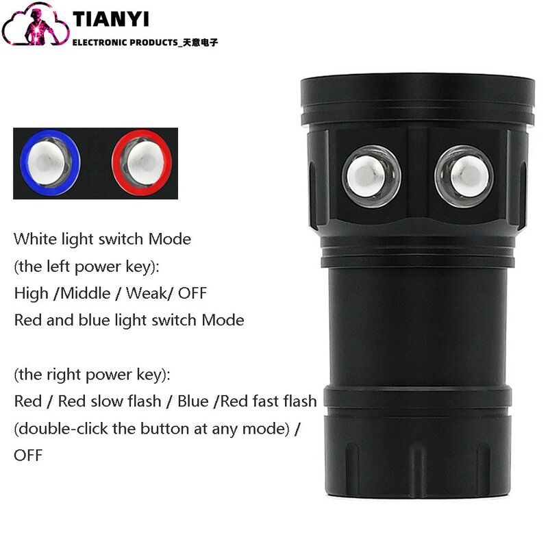 Diving flashlight 18000 lm,120 degrees wide Angle lighting 100 meters underwater diving light suitable for outdoor water sports