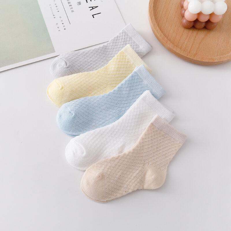 Boys and Girls Spring and Summer Solid Color Mesh Socks Children's Simple and Thin Socks Children's Baby Cotton Socks 1-8 Years