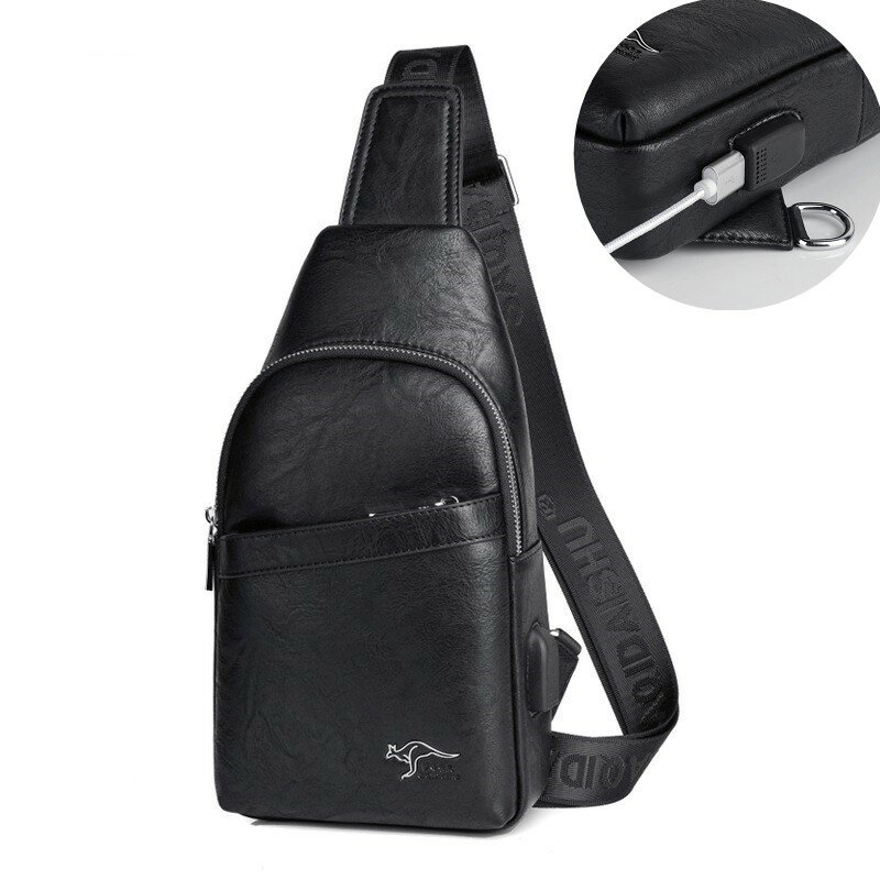 Herren Pu Brusttasche Trend Umhängetasche USB Mobile Tasche große Kapazität lässige Schulter