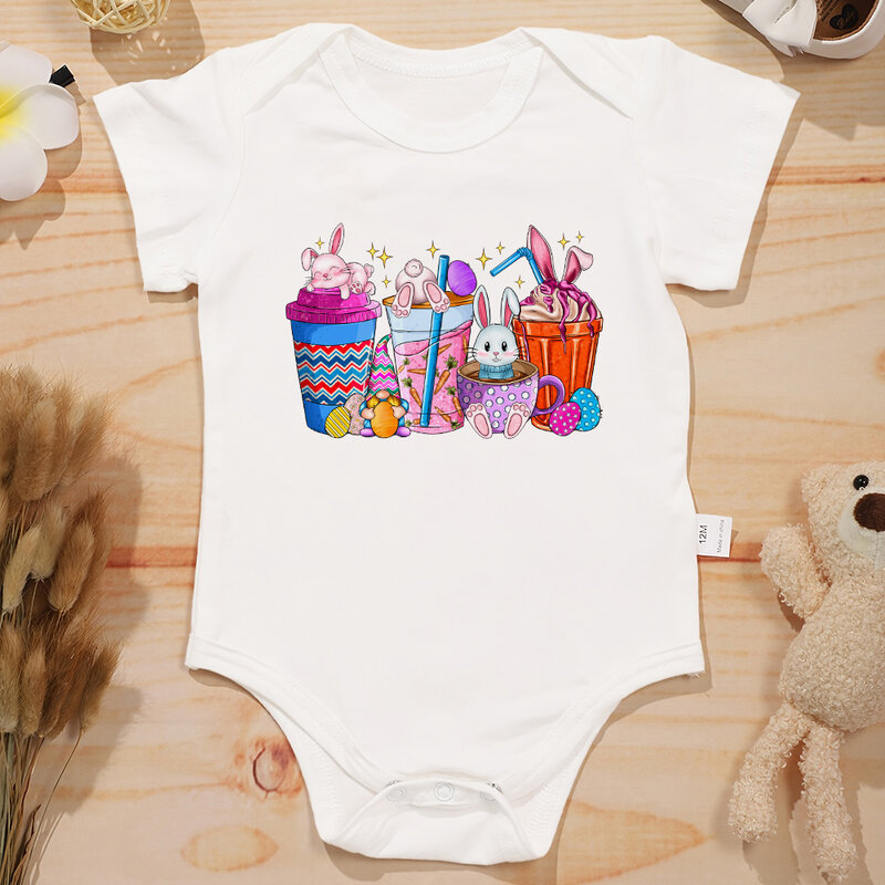 American Style Trend Baby Onesie Easter Egg Bunny Print Cute Newborn Girl Clothes Aesthetic Harajuku Infant Playsuit Dropship