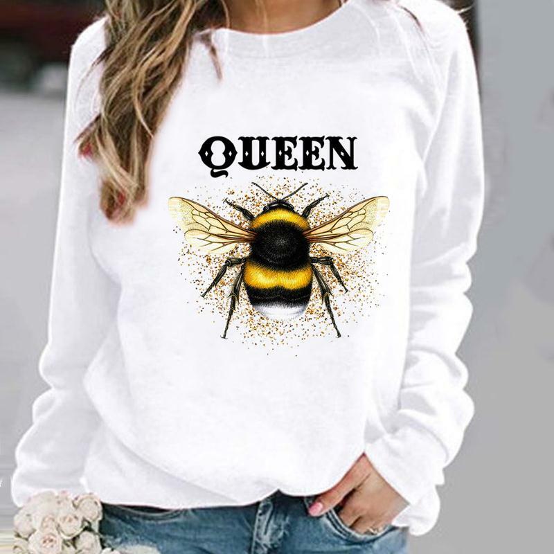 Woman Pullovers Bee Flower Cute Sweet Clothing Ladies Spring Autumn Winter Hoodies Womens Female O-neck Casual Sweatshirts