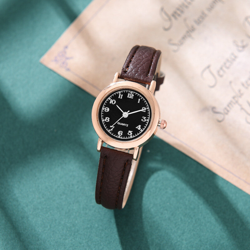 Jam tangan klasik untuk wanita, arloji tali kulit Quartz sederhana dengan tali tipis
