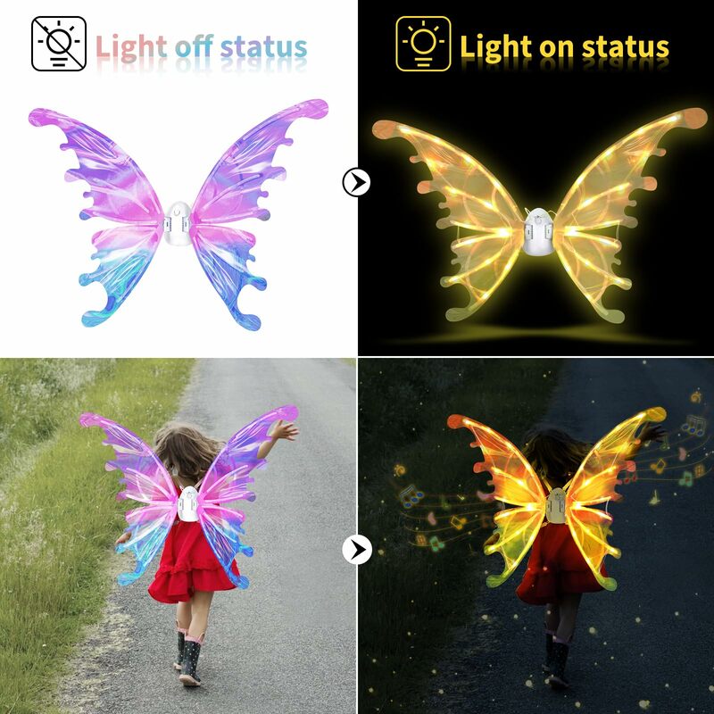 Electric Fairy Wings Costume Accessory Costume Angel Wings Girl Performance Props for Kids Elf Wings Party Decorations