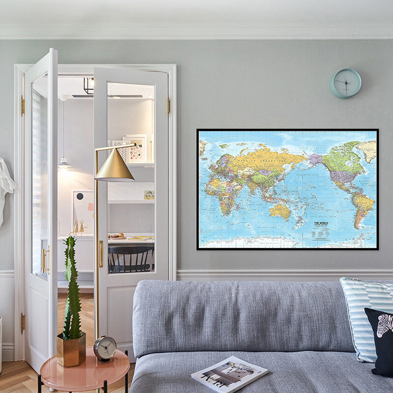 Mapa del mundo con distribución política, impresiones en lienzo, mapa detallado, imágenes del mundo, decoración de la Oficina, la escuela y el hogar, 59x42cm, 2012