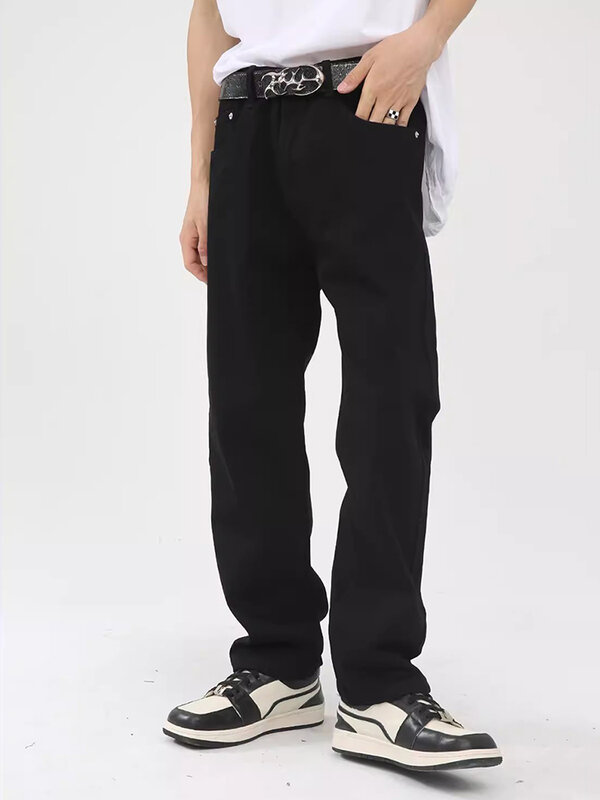 Reddacic-メンズカジュアルクロップドジーンズ,ヴィンテージウォッシュジーンズ,ストレートパンツ,漂白されたボトル,韓国の服
