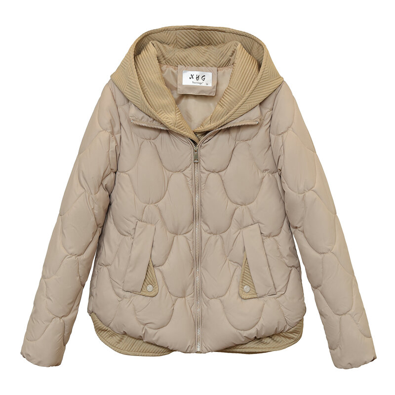 Зимние куртки для женщин, новинка 2023, модные короткие парки из двух частей, зимнее женское холодное пальто в Корейском стиле с капюшоном