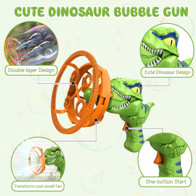 Pistolas de burbujas para niños, máquina de burbujas de dinosaurio con 1 botella de líquido de burbujas de 250ML, soplador de burbujas, favores de fiesta