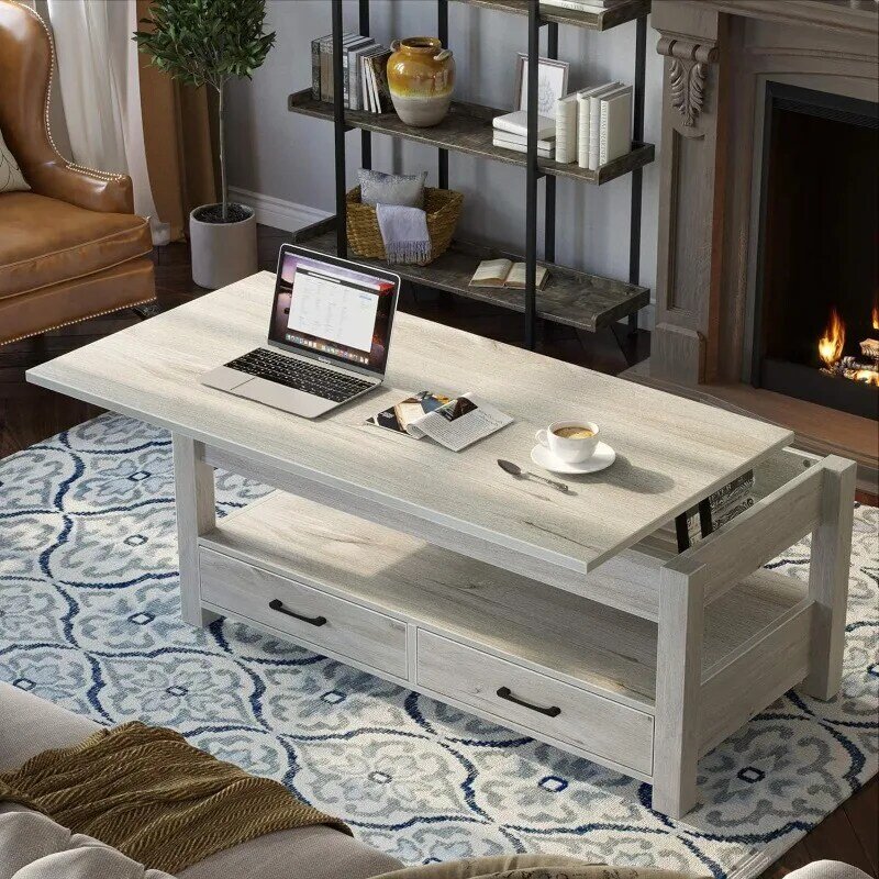 Couch tisch, Couch tisch mit Schubladen und verstecktem Fach, Retro-Mittel tisch mit Holzlift-Tischplatte