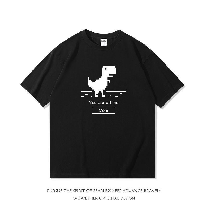 Camiseta de algodón puro con corte de malla, camiseta de dinosaurio pequeño, programador de manga corta, estilo americano, ropa y2k kawaii, 404