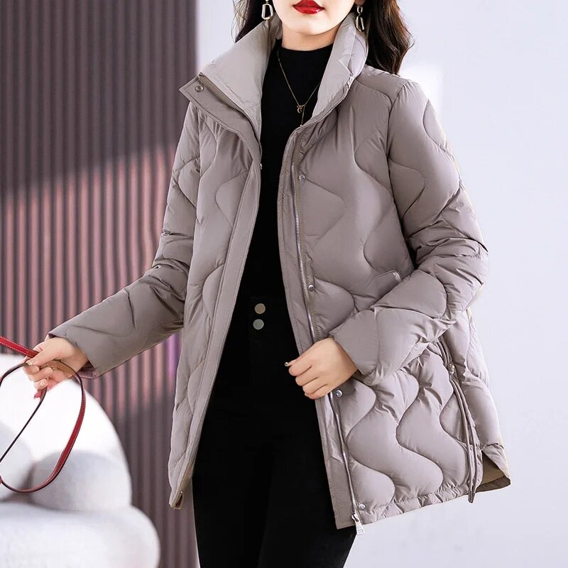2023 Winter New Women Parkas Mid Length Standing Collar Down Cotton Overcoat Female Casual Thick Warm Windproof Jackets Ladies