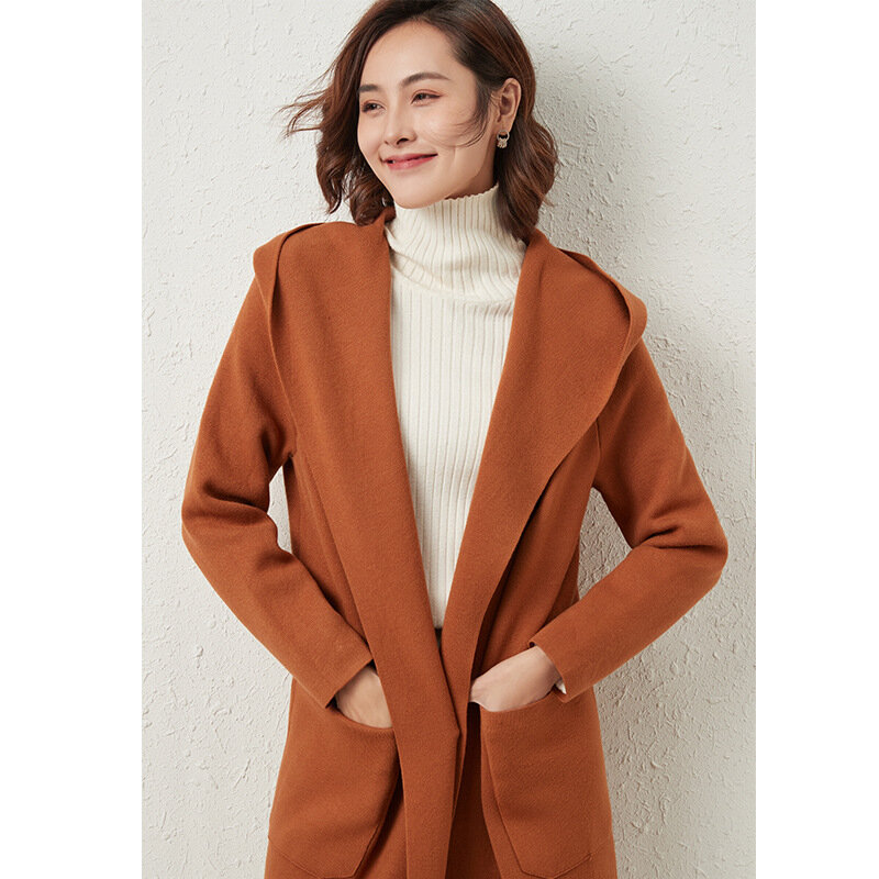 Pure color płaszcz kobiet w nowym długim jesienią i zimą 2022 małe wełniana tkanina płaszcz grubości