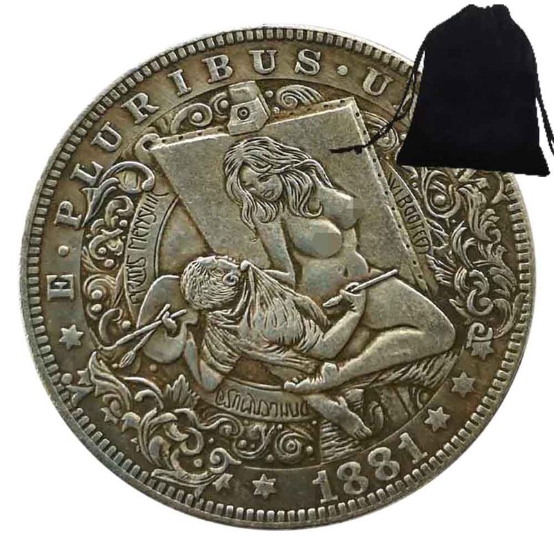 Lukisan mewah koin pasangan seni gadis cantik koin keberuntungan menyenangkan saku koin lucu koin peringatan koin keberuntungan + tas hadiah