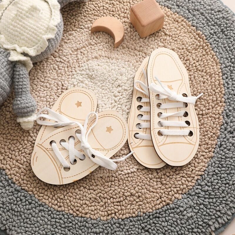 Teaching Tie Shoelaces Learn to Tie Laces Toy Montessori Educational Toy Wooden Lacing Shoe Toy Tying Shoelaces Boards