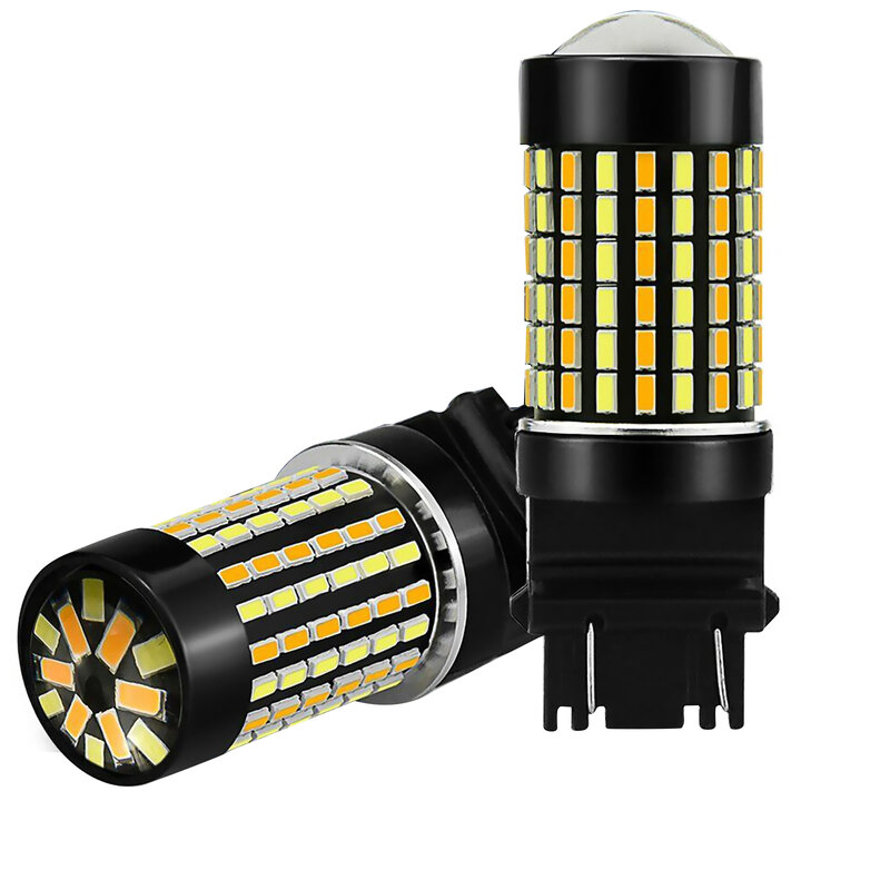 3157 4157 스위치백 LED 방향 지시등, 하이퍼 플래시 방지, 듀얼 컬러, 화이트 앰버, 고출력 LED 전구, 자동차 액세서리, 2 개