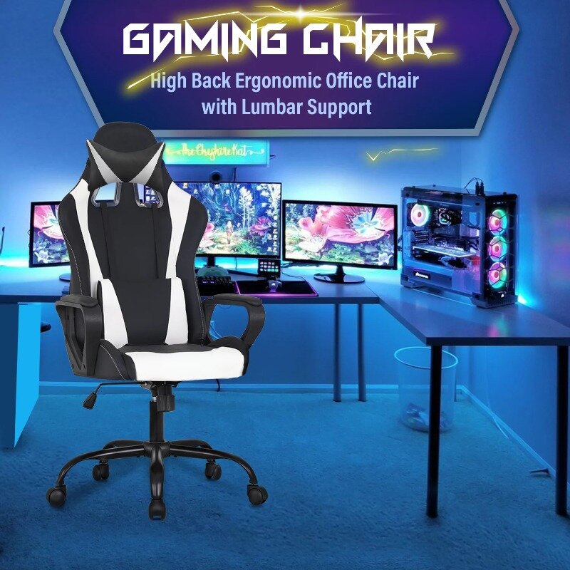 Furniture of America Blitz Faux Leather Gaming Chair, Black and White  gaming chair  office chair  desk chair