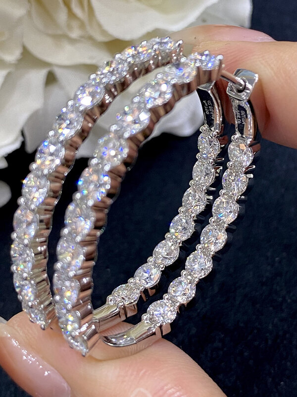 Luokend-pendientes de oro blanco de 18K para mujer, aretes de lujo con diamantes naturales reales, con cordón en forma de taladro, joyería de boda para compromiso