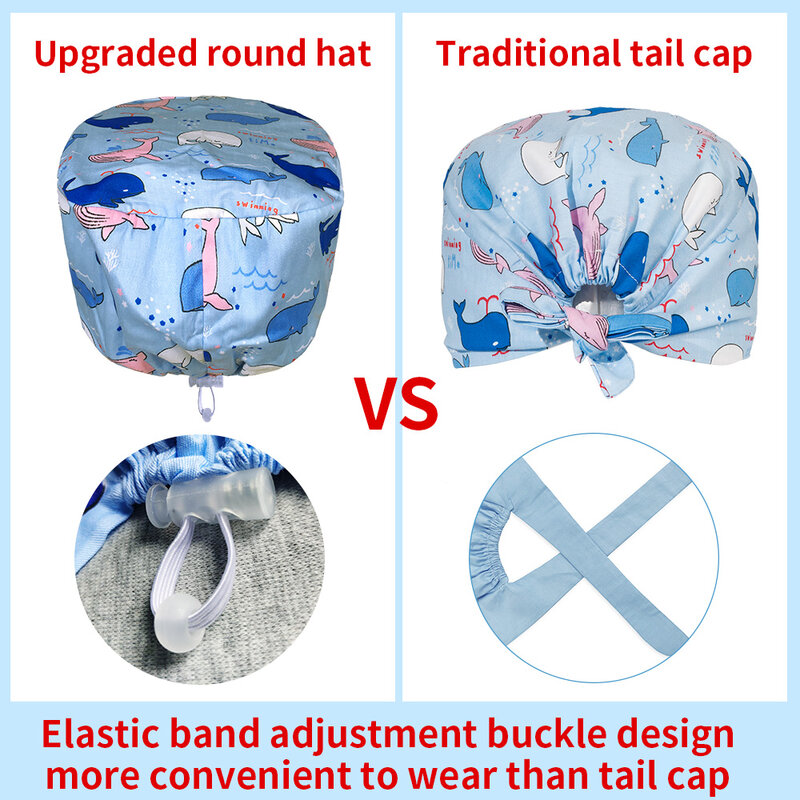 Nowa bawełniana czapka do szorowania pielęgnacja zwierząt domowych czapka robocza z elastyczną klamrą drukowanie matowe akcesoria do prac laboratoryjnych Unisex czapka pielęgniarska