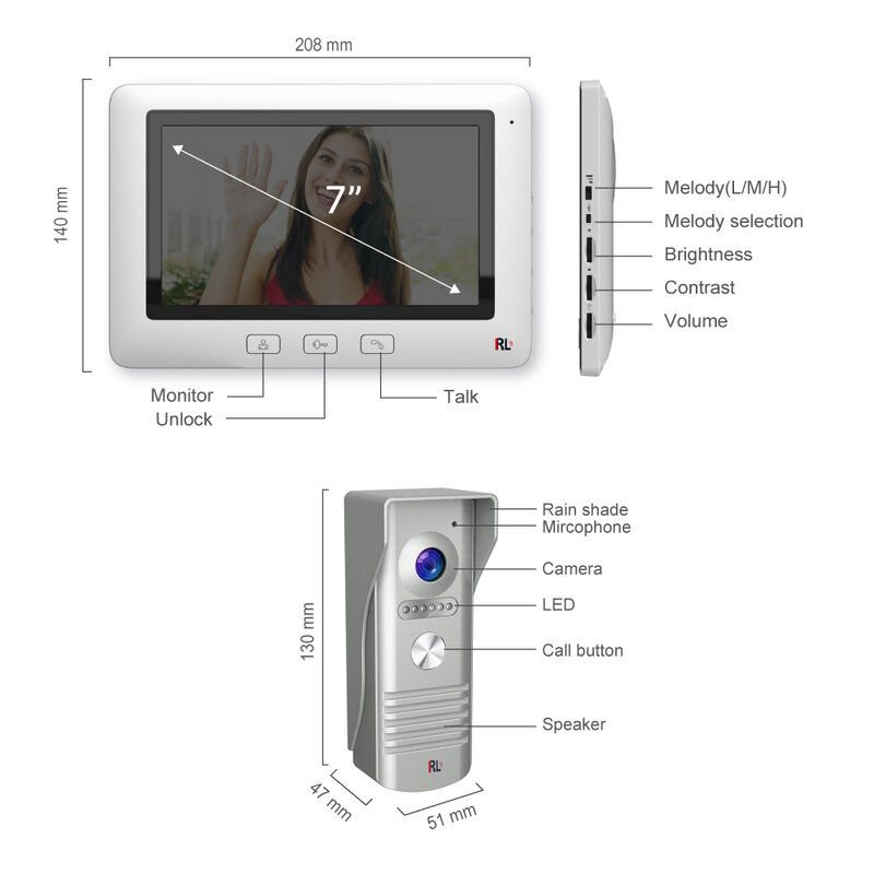 Wysokiej jakości inteligentny wideo z domu domofon szerokokątny 7 calowy aparat dzwonek do drzwi 4 monitor
