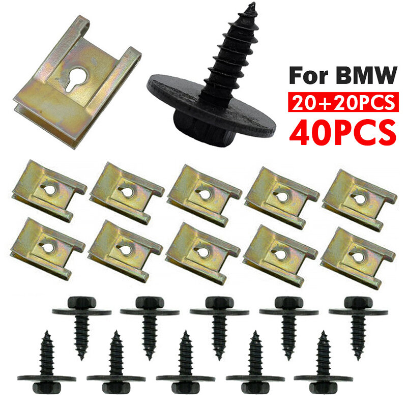40pcs Car Screw Base U-Type Clips For BMW E46 E92 E90 F10 Car Fastener Clips Motor Auto Engine Fender Bumper Guard Plate Clamp