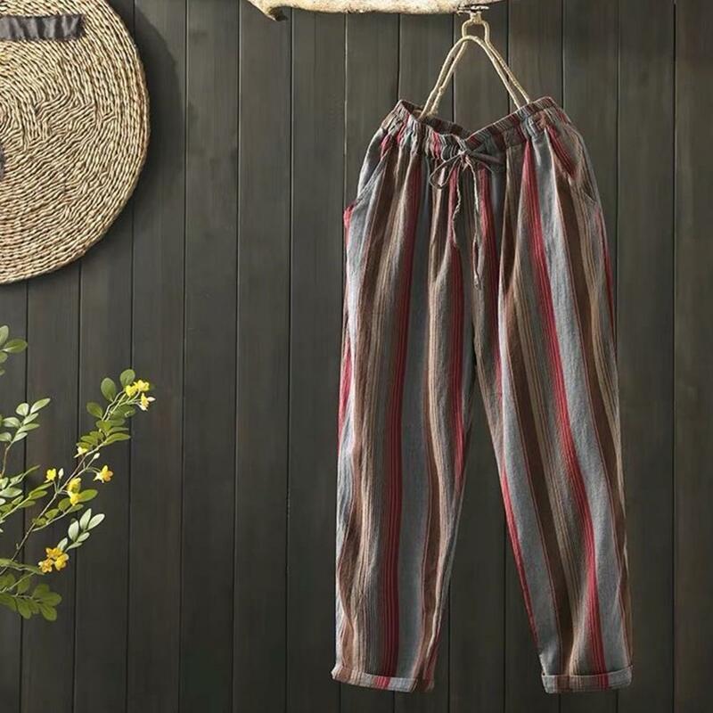 Fashionable Vertical Stripe Culottes Wide-leg Pants for Women Striped Linen Wide Leg Pants for Women Breathable Summer Trousers