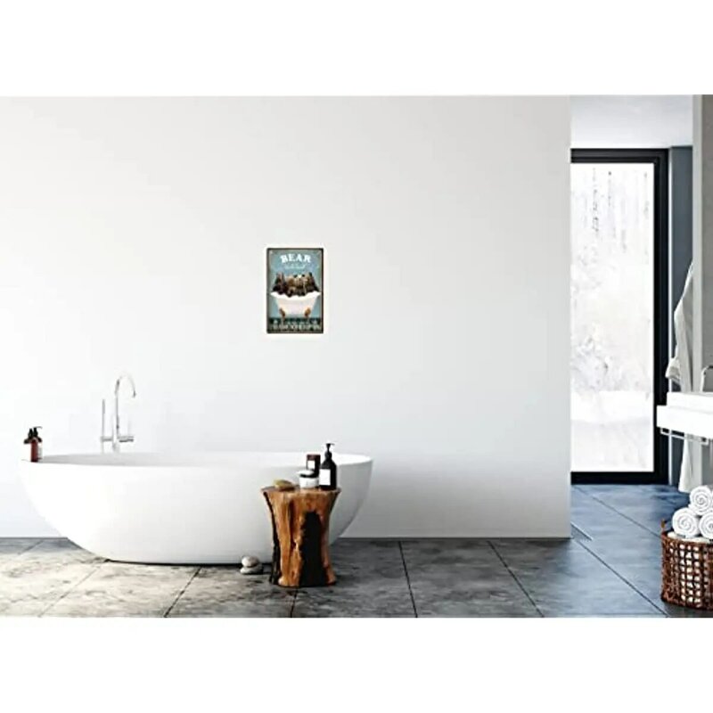 재미 있는 곰 장식 빈티지 욕실 및 욕조 금속 주석 기호, 농장 홈 바 동굴 레트로 벽 아트 포스터 로그인 액세서리, 8x12