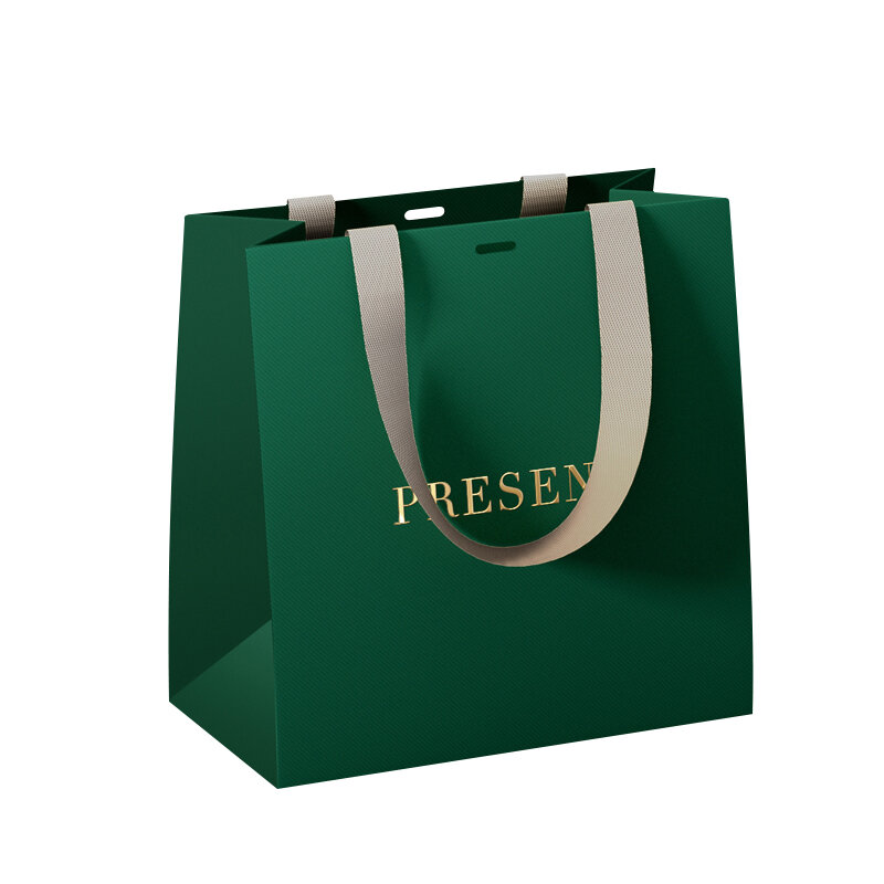 Producto personalizado, Asa de cinta de lujo, embalaje de compras Boutique, bolsas de papel negras con su propio logotipo