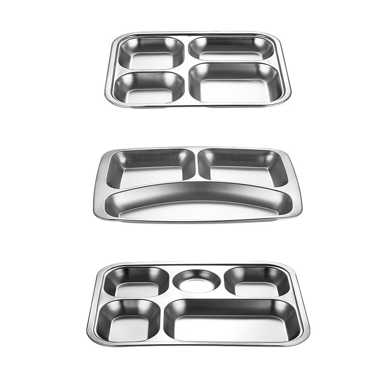 1pc Stainless Steel Divided Dinner Tray Lunch Container Food Plate for School Canteen 3/4/5/6 Section