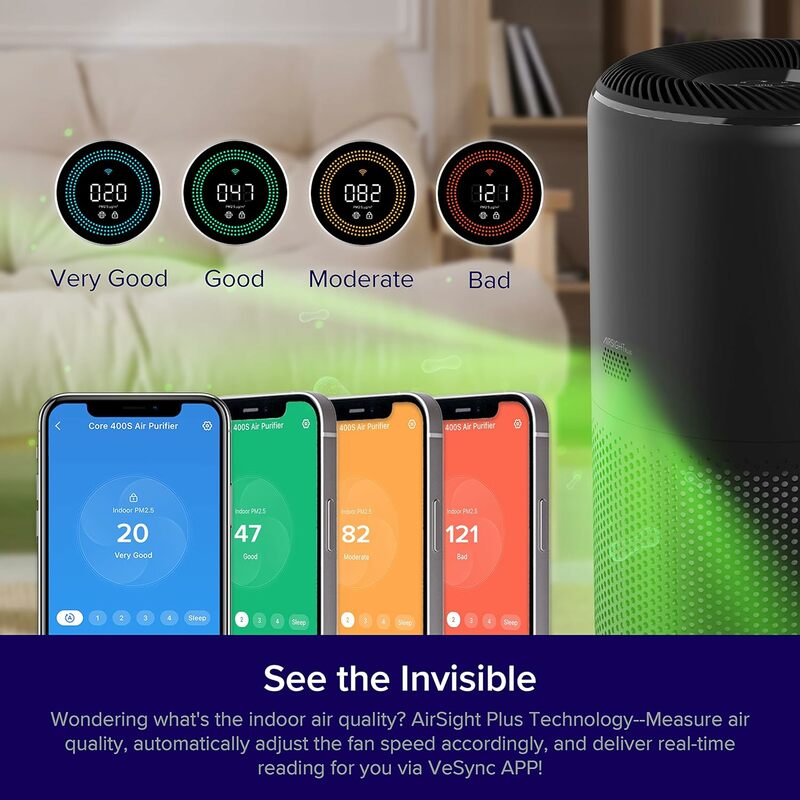 for Home Large Room Up to 1980 Ft² in 1 Hr With Air Quality Monitor, Smart WiFi and Auto Mode, 3-in-1