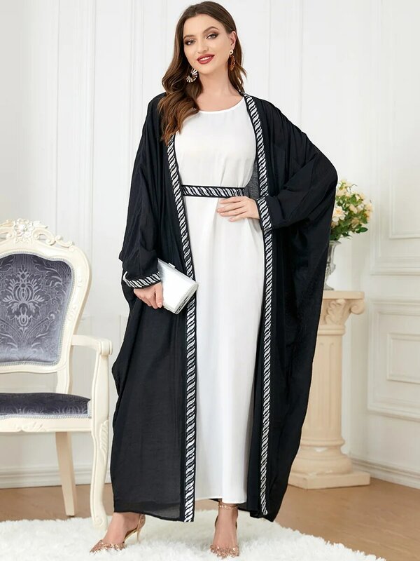 ROKEN EVAN 2022 가을 이슬람 아랍어 드레스 골드 리본 코트 드레스 롱 드레스, 웨딩 아바야 드레스 맥시 드레스 블랙 카프 탄