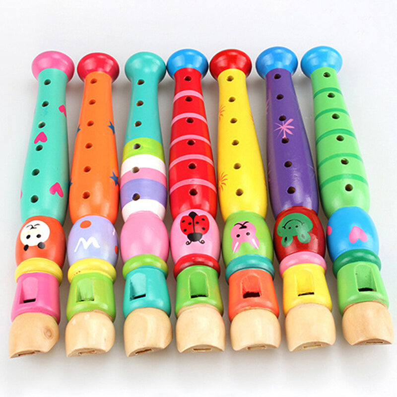 Flauta de dibujos animados de madera para niños, flauta grabadora de 6 agujeros, tipo de desarrollo de Educación Temprana, instrumentos musicales, enviar al azar, 1 unidad
