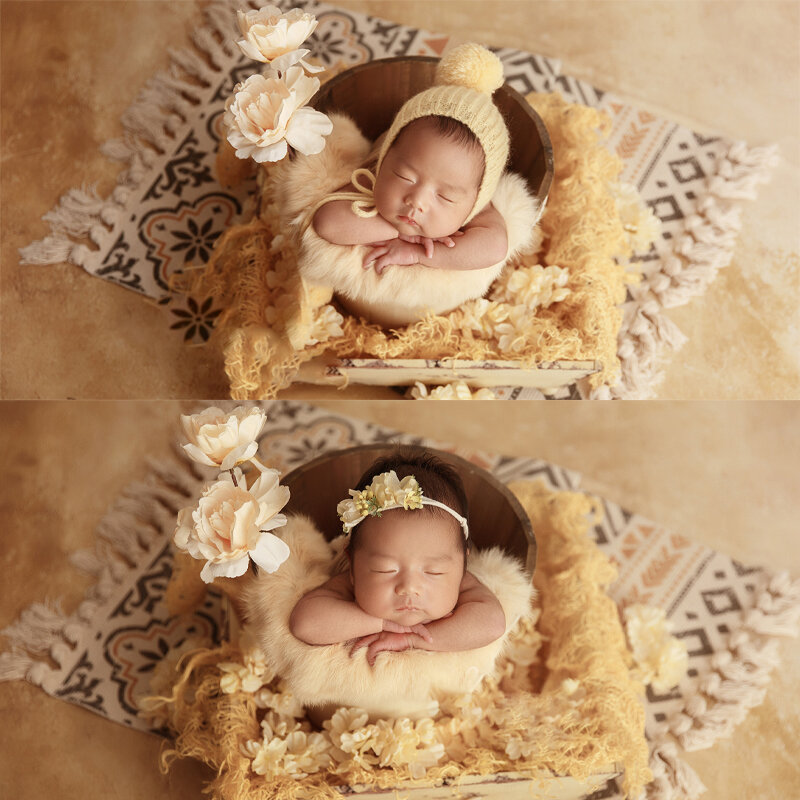 0-1 bulan fotografi untuk bayi baru lahir alat peraga aksesoris mewah topi bola bunga kepala kelinci selimut alat peraga Studio Shooting dekorasi
