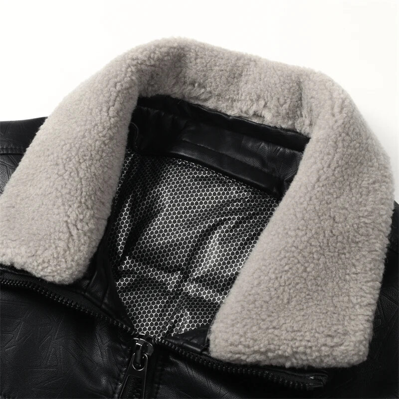 Jaqueta de couro masculina, seção grossa, gola de pele de forro, destacável, high-end, modelos jovens, moda inverno, CG-2308
