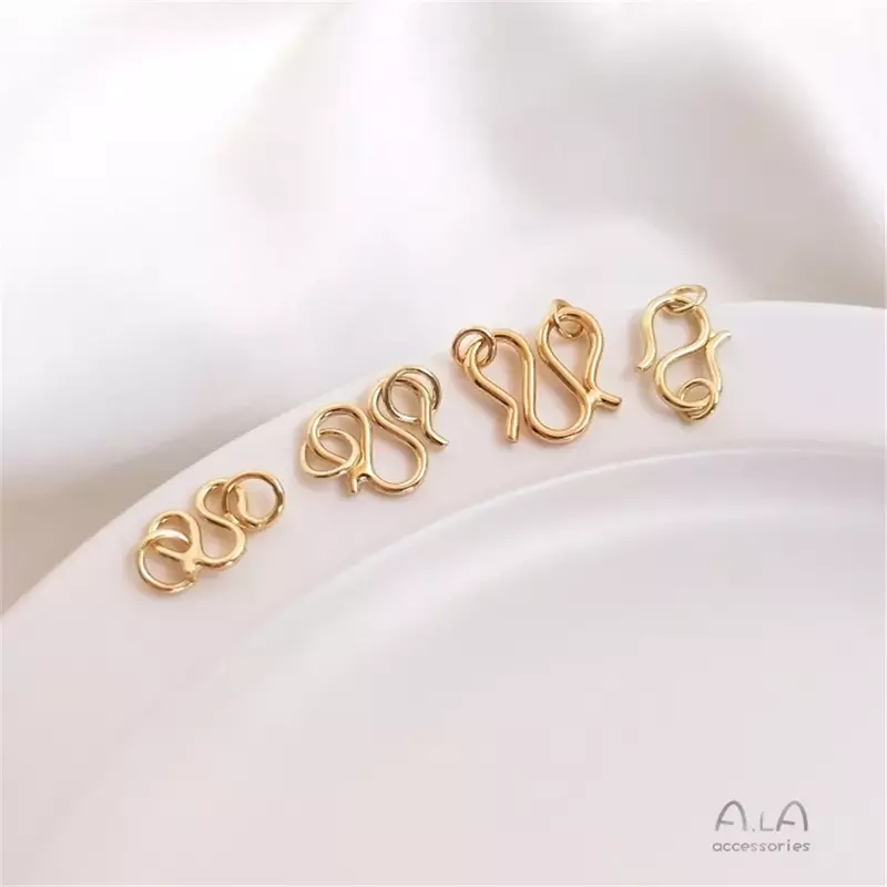 Hebilla M chapada en oro de 14K para pulsera, collar con hebilla de enlace en forma de S, botón de gancho final, accesorios de joyería DIY, materiales