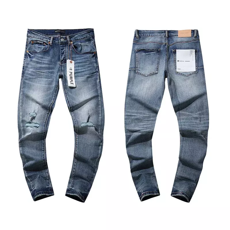 Высококачественные фиолетовые брендовые уличные трендовые джинсы 2024, рваные прямые облегающие джинсы с вырезами