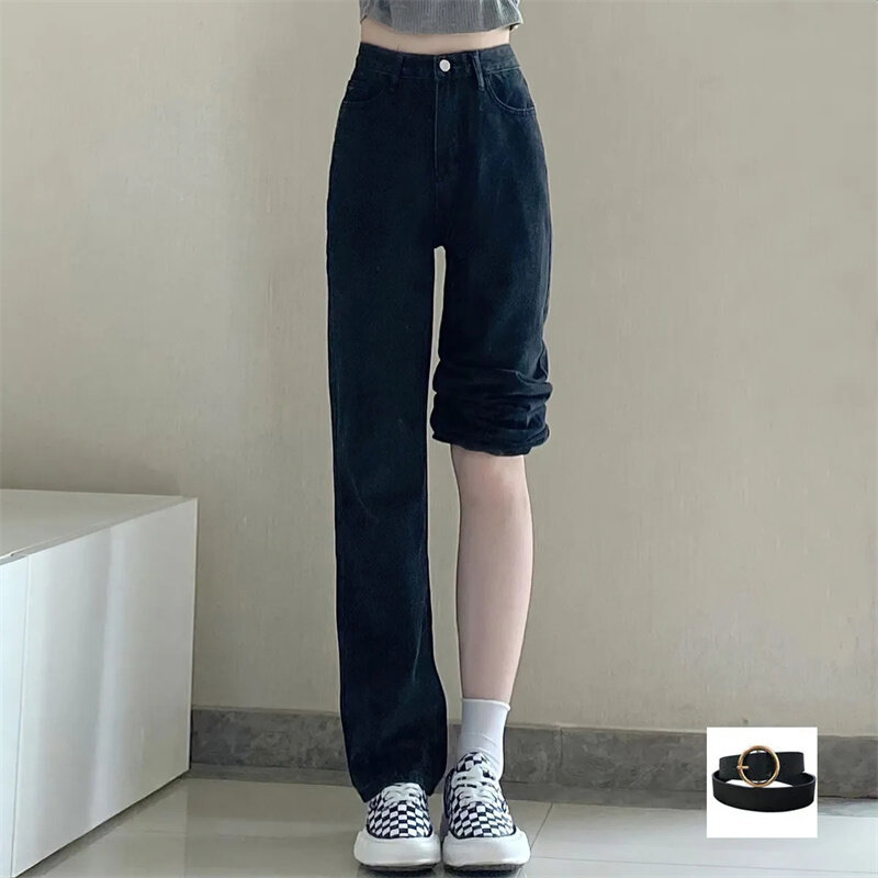 2023 модные широкие женские джинсы в стиле ретро на весну и осень с высокой талией и тонкими штанинами