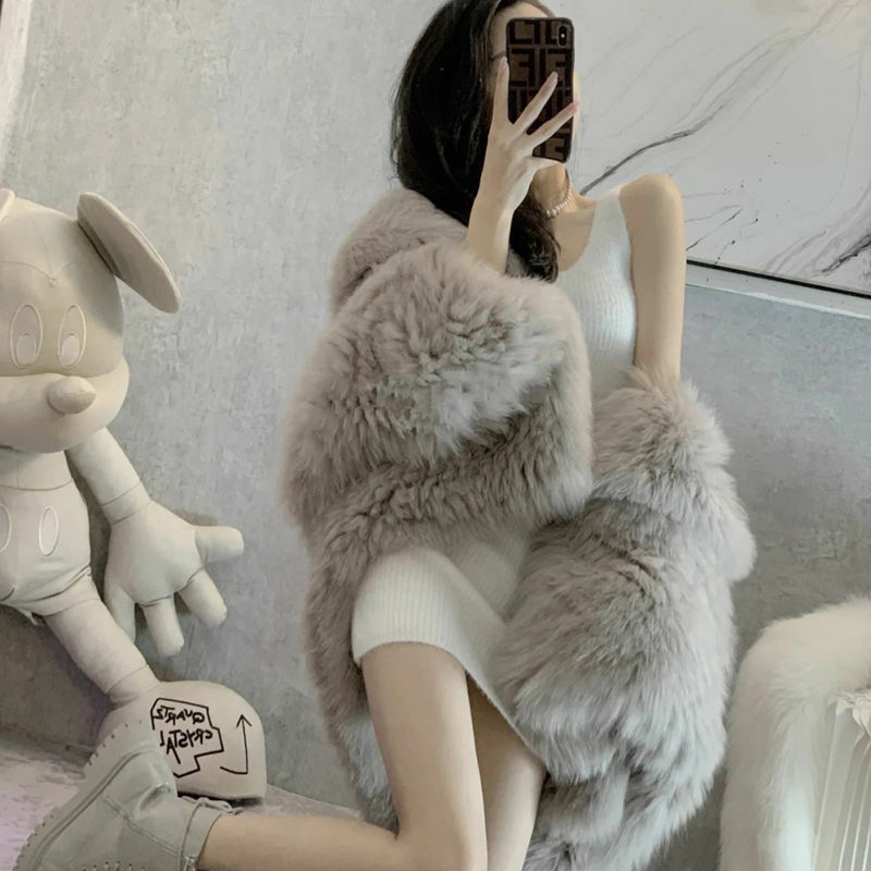 Kurtki zimowe damskie futro z kapturem puszysta kurtka zagęścić ciepło kurtka ze sztucznego futra luksusowej marki darmowa wysyłka koreańskiej odzieży wierzchniej